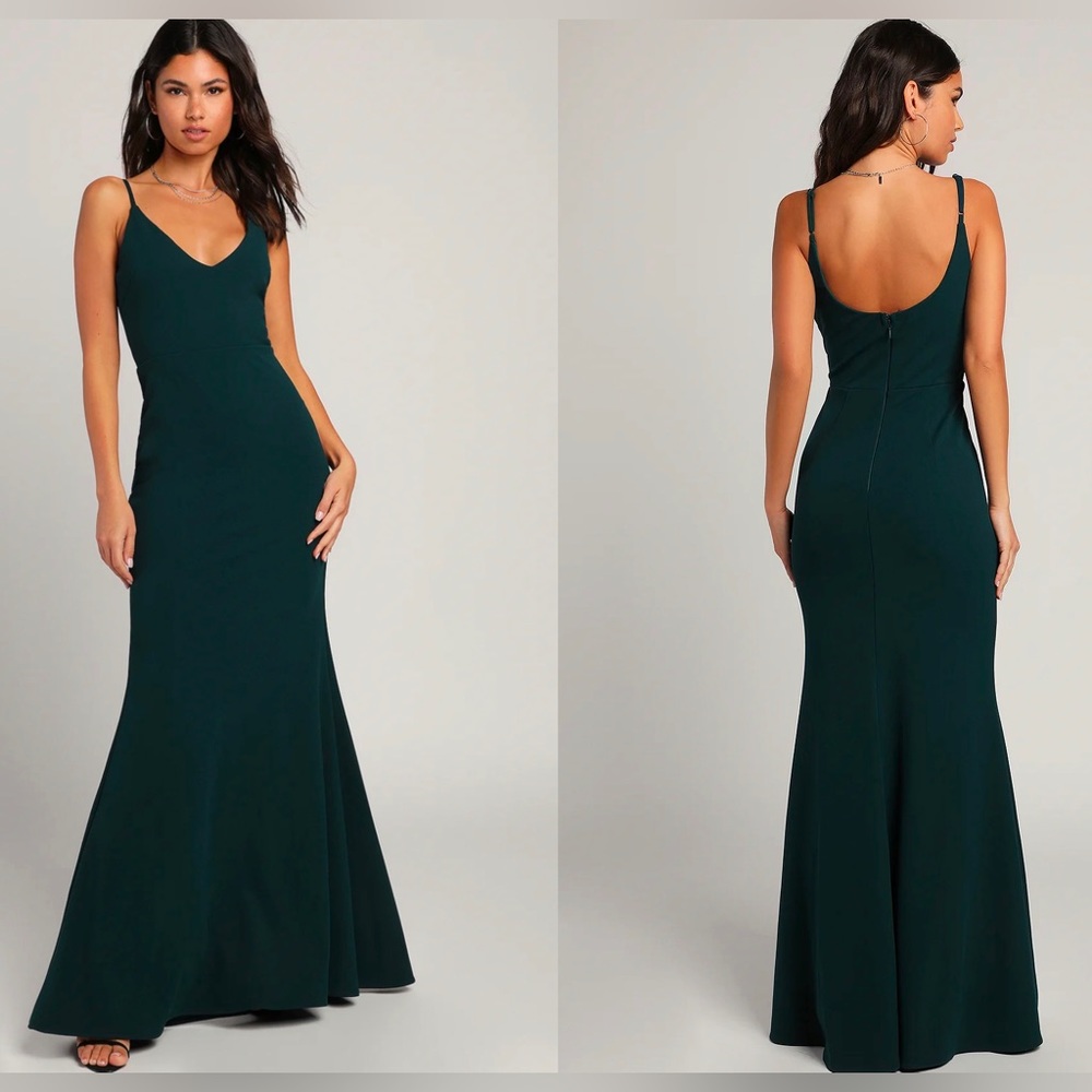 Lulu’s Infinite Glory Forest Green Maxi Dress, Size Medium